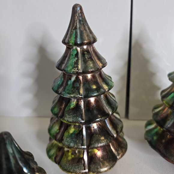 4 HANDCRAFTED Upcycled Green Brown Holiday Trees HANDPAINTED Tabletop Art Decor - Picture 6 of 15